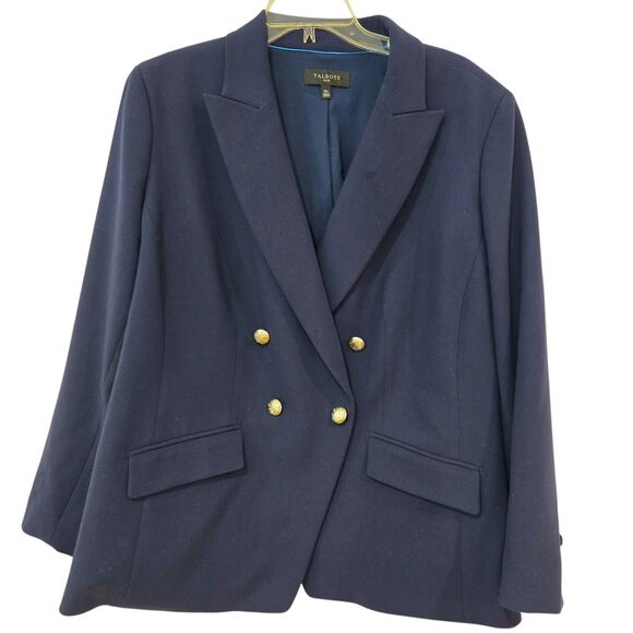 Talbots Women Blazer Plus Size 18w Blue Navy Double Breasted Silver Buttons EUC - Picture 2 of 9